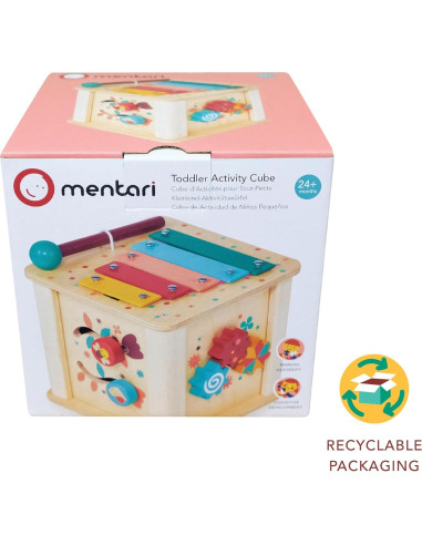 Cubo de Actividades Montessori Mentari - Madera 6-en-1 - 14x14x15.5cm
