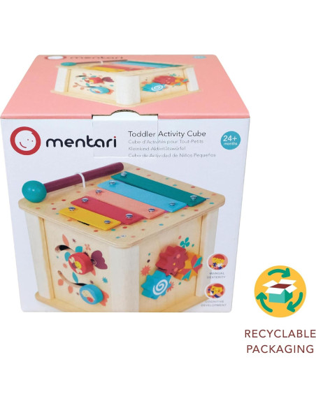 Cubo de Actividades Montessori Mentari - Madera 6-en-1 - 14x14x15.5cm