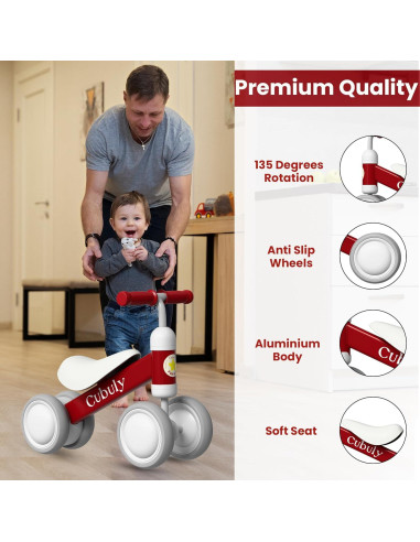 Bicicleta de Equilibrio CUBULY Roja para Niños 12-36 Meses