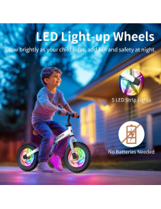 Bicicleta de Equilibrio BELEEV para Niños 2-5 Años 12" Ruedas LED 2