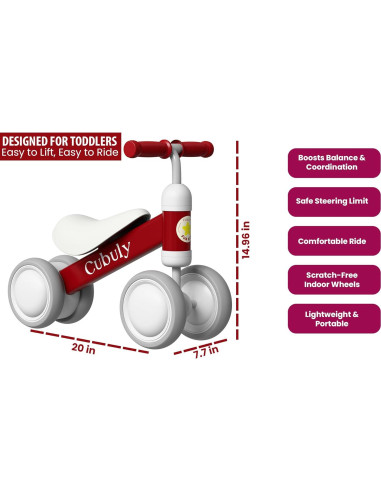 Bicicleta de Equilibrio CUBULY Roja para Niños 12-36 Meses