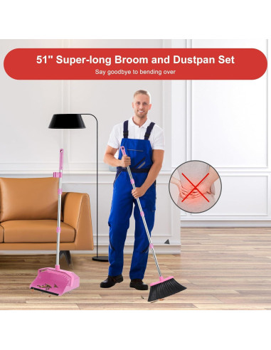 Juego de Escoba y Recogedor Tiumso Rosa 51" para Limpieza