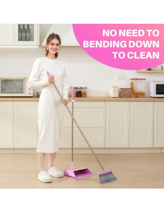 Escoba y Recogedor JOYMOOP Rosa 60 cm, Cerdas Suaves y Ángulo 2