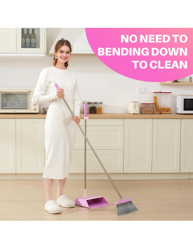Escoba y Recogedor JOYMOOP Rosa 60 cm, Cerdas Suaves y Ángulo