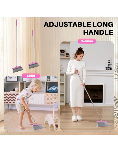 Escoba y Recogedor JOYMOOP Rosa 60 cm, Cerdas Suaves y Ángulo