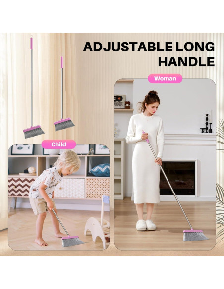 Escoba y Recogedor JOYMOOP Rosa 60 cm, Cerdas Suaves y Ángulo