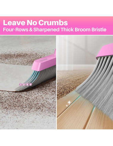 Escoba y Recogedor JOYMOOP Rosa 60 cm, Cerdas Suaves y Ángulo