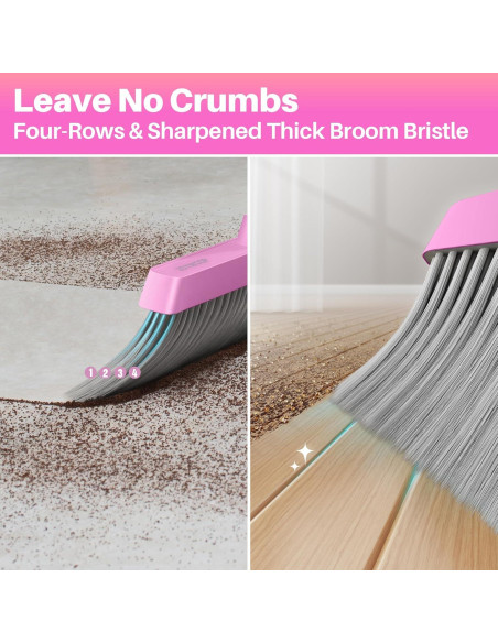 Escoba y Recogedor JOYMOOP Rosa 60 cm, Cerdas Suaves y Ángulo