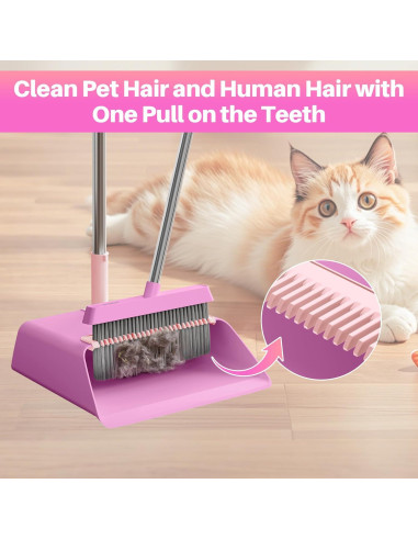 Escoba y Recogedor JOYMOOP Rosa 60 cm, Cerdas Suaves y Ángulo