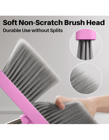 Escoba y Recogedor JOYMOOP Rosa 60 cm, Cerdas Suaves y Ángulo