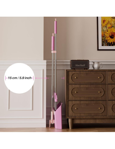 Escoba y Recogedor JOYMOOP Rosa 60 cm, Cerdas Suaves y Ángulo