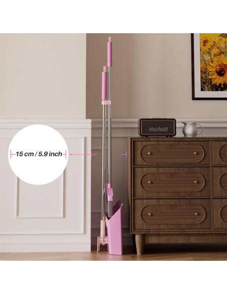 Escoba y Recogedor JOYMOOP Rosa 60 cm, Cerdas Suaves y Ángulo