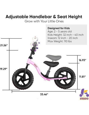 Bicicleta de Equilibrio KRIDDO para Niños 2 a 5 Años Púrpura