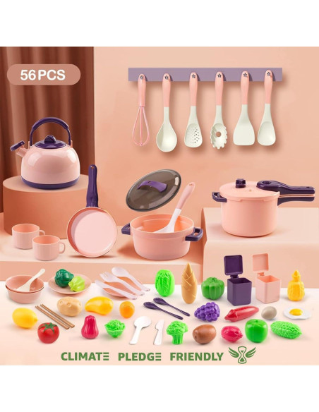 Juego de Cocina para Niños 56 Piezas Bruvoalon Rosa