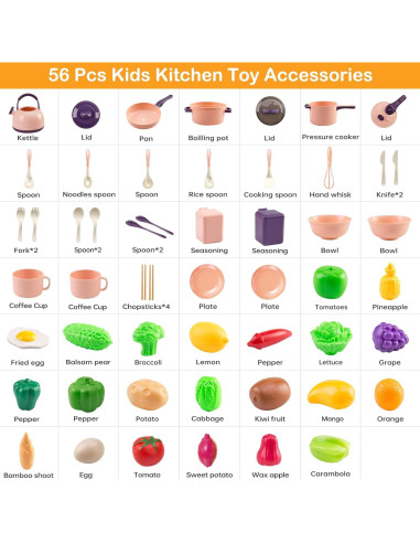 Juego de Cocina para Niños 56 Piezas Bruvoalon Rosa