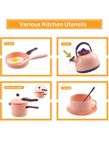 Juego de Cocina para Niños 56 Piezas Bruvoalon Rosa