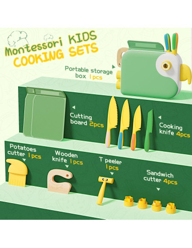 Set de Cuchillos Montessori para Niños - Verde, 14 Piezas