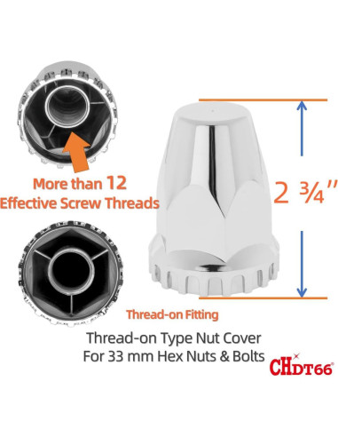 Cubiertas de Tuercas de Perno Cromadas 33 mm CHDT66 - Paquete de 10