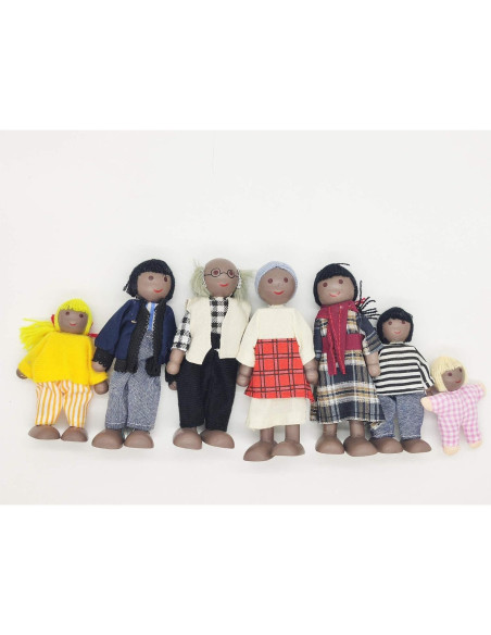 Muñecas de Madera HYSTYLE 7 Piezas Familia Africana Americana