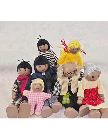 Muñecas de Madera HYSTYLE 7 Piezas Familia Africana Americana