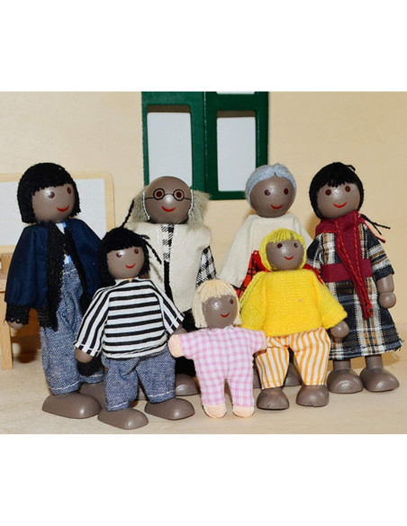 Muñecas de Madera HYSTYLE 7 Piezas Familia Africana Americana