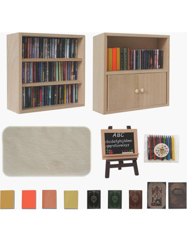 Juego de estanterías miniatura KIMO para casa de muñecas 1:12