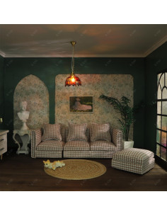 Sofá Seccional Miniatura iLAND Houndstooth Marrón 1:12 2