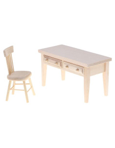 Muebles Miniatura para Casa de Muñecas Haomian - Mesa y Silla