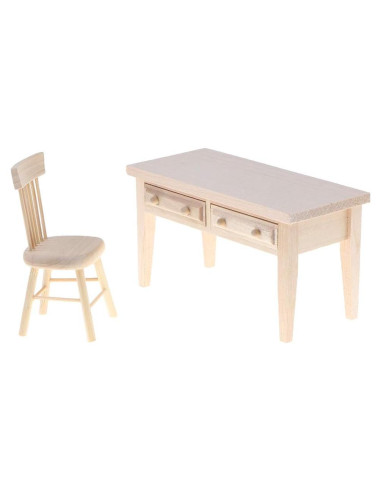 Muebles Miniatura para Casa de Muñecas Haomian - Mesa y Silla