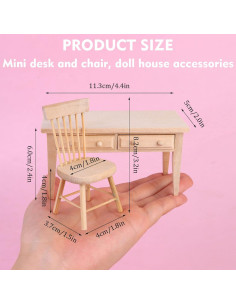 Muebles Miniatura para Casa de Muñecas Haomian - Mesa y Silla 2