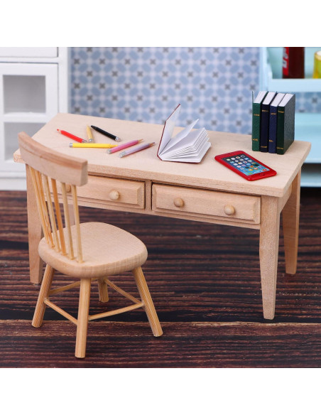 Muebles Miniatura para Casa de Muñecas Haomian - Mesa y Silla