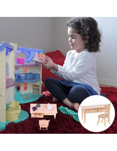 Muebles Miniatura para Casa de Muñecas Haomian - Mesa y Silla