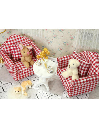 Juego de Muebles para Casa de Muñecas iLAND 1:12 Sofás y Mesa