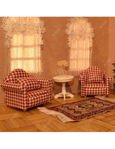 Juego de Muebles para Casa de Muñecas iLAND 1:12 Sofás y Mesa