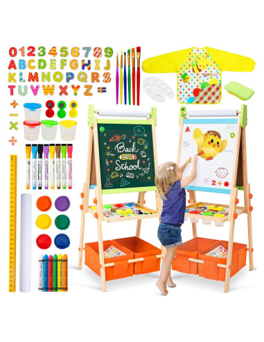 Caballete de Madera Doble Cara Rundad para Niños 3-12 Años