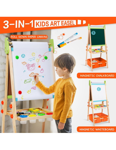 Caballete de Madera Doble Cara Rundad para Niños 3-12 Años