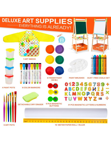 Caballete de Madera Doble Cara Rundad para Niños 3-12 Años