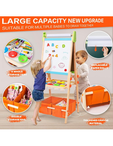 Caballete de Madera Doble Cara Rundad para Niños 3-12 Años