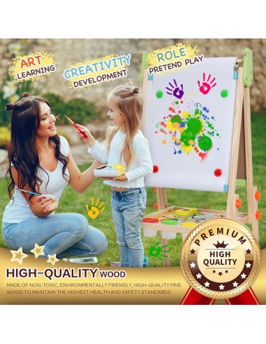 Caballete de Madera Doble Cara Rundad para Niños 3-12 Años