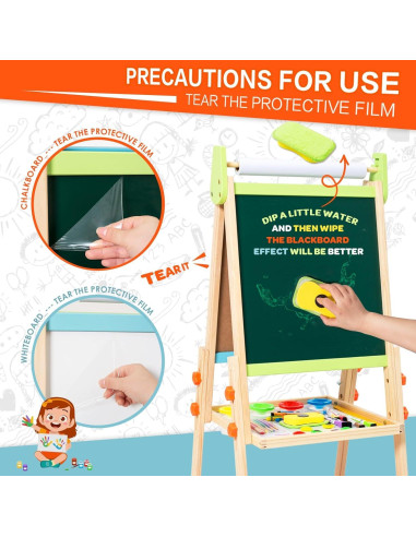 Caballete de Madera Doble Cara Rundad para Niños 3-12 Años
