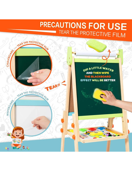 Caballete de Madera Doble Cara Rundad para Niños 3-12 Años