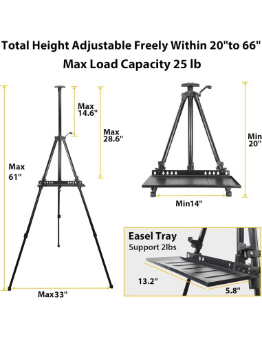 Caballete de Arte PUJIANG Ajustable 50.8-154.9 cm con Bolsa