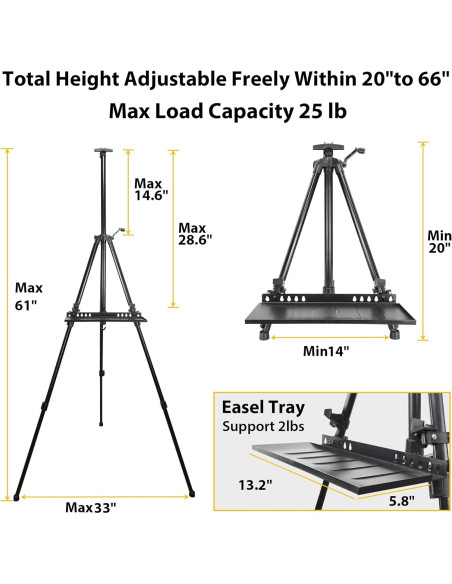 Caballete de Arte PUJIANG Ajustable 50.8-154.9 cm con Bolsa