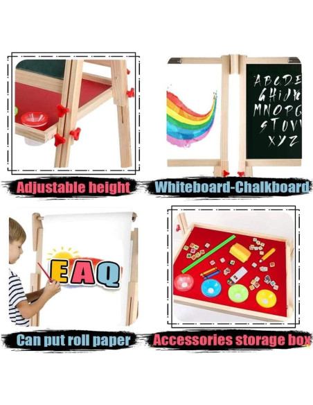 Caballete de Arte EAQ para Niños Ajustable 3 en 1 Madera