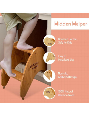 Taburete Plegable Hidden Helper para Niños de Madera 2 Pasos