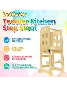 Escalera de Cocina Montessori Bedmoimo para Niños - Madera Natural 2