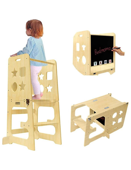 Escalera de Cocina Montessori Bedmoimo para Niños - Madera Natural