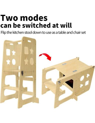 Escalera de Cocina Montessori Bedmoimo para Niños - Madera Natural