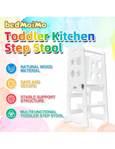 Escalera de cocina para niños Bedmoimo, blanca, 2 escalones
