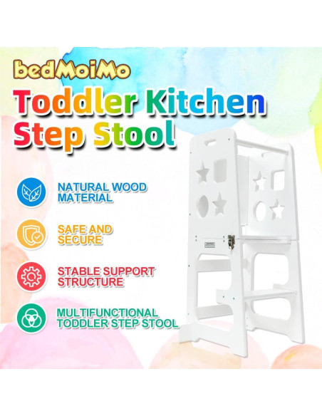 Escalera de cocina para niños Bedmoimo, blanca, 2 escalones